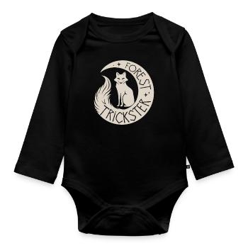 Forest Trickster Cottagecore Moon Fox Design - Organic Longsleeve Baby Bodysuit - black - Front