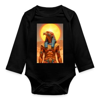 Ra, falkenköpfiger Sonnengott mit leuchtender Sonne - Baby Bio-Langarm-Body - Schwarz - Vorne