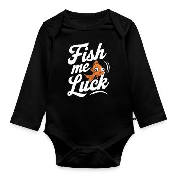 Fish Me Luck Motif de pêche amusant - Body Bébé bio manches longues - noir - Devant