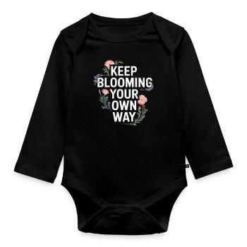 Continuez à fleurir à votre façon Motif floral - Body Bébé bio manches longues - noir - Devant