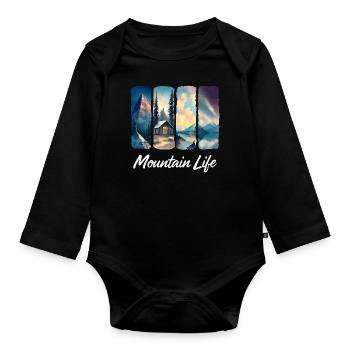 Mountain View with Forest Cabin and Lake - Organic Longsleeve Baby Bodysuit - black - Front