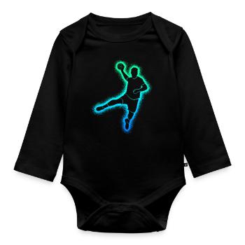 Handball joueurs enfants handball hommes handball - Body Bébé bio manches longues - noir - Devant