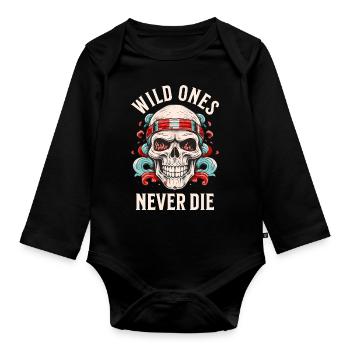Skull Skull Skeleton Motorcycle Biker Gang - Organic Longsleeve Baby Bodysuit - black - Front