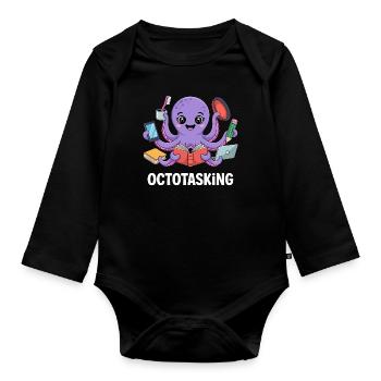 Octotasking Creature in Multitask Mode - Organic Longsleeve Baby Bodysuit - black - Front
