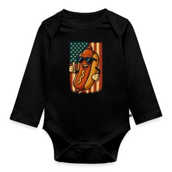 Saucisse patriotique des États-Unis avec des lunettes de soleil Hot Dog - Body Bébé bio manches longues - noir - Devant
