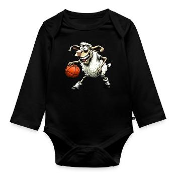 Schaf Basketball / Basketballer Schafe - Baby Bio-Langarm-Body - Schwarz - Vorne