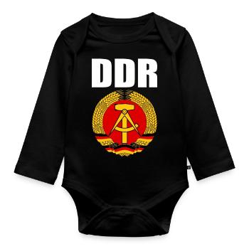 DDR Wappen mit weisser Schrift - Organic Longsleeve Baby Bodysuit - black - Front