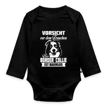 Border Collie - Organic Longsleeve Baby Bodysuit - black - Front