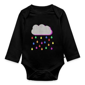 Rainbow Colorful Rain gouttes de nuage - Body Bébé bio manches longues - noir - Devant