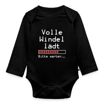 Baby Geschenk Strampler Volle Windel lustig Spruch - Baby Bio-Langarm-Body - Schwarz - Vorne