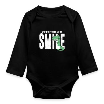 Dino dinosaur smile laugh teeth gift - Organic Longsleeve Baby Bodysuit - black - Front