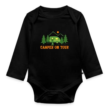 Camping Wohnwagen - Baby Bio-Langarm-Body - Schwarz - Vorne