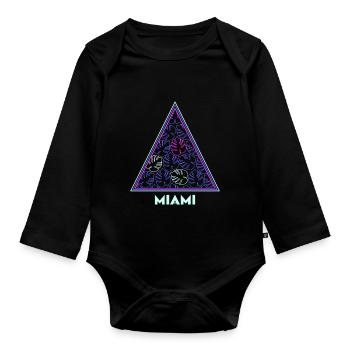 Palmenblätter Neon Dreieck Miami Geschenkidee - Baby Bio-Langarm-Body - Schwarz - Vorne