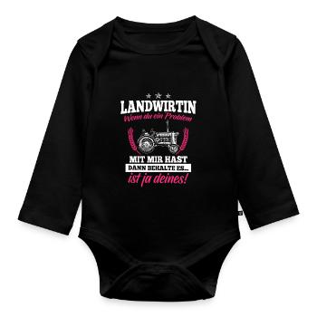 Landwirtin Shirt · Traktor · Frau · ein Problem? - Baby Bio-Langarm-Body - Schwarz - Vorne