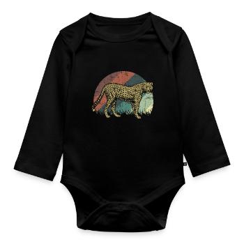 Guépard sur un cadeau animalier d'art rétro - Body Bébé bio manches longues - noir - Devant
