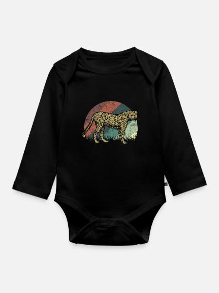 Gepard auf Retrokunst Tiergeschenk - Baby Bio-Langarm-Body - Schwarz