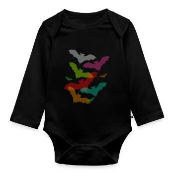 chauves-souris colorées pour Halloween - Body Bébé bio manches longues - noir - Devant