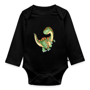 Cadeau enfant dinosaure dinosaure - Body Bébé bio manches longues - noir - Devant