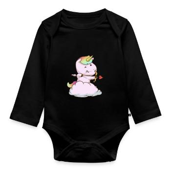 Cupid Unicorn Cupid Unicorns Romantic Cute - Organic Longsleeve Baby Bodysuit - black - Front
