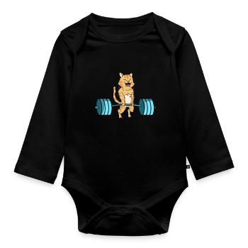 Cadeau de musculation haltère haltérophilie - Body Bébé bio manches longues - noir - Devant