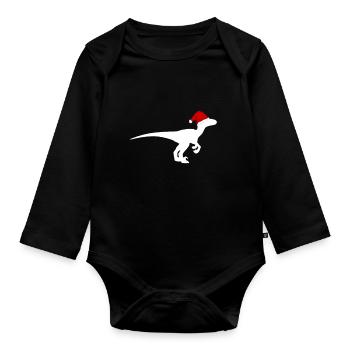 Dino avec Bonnet de Noel - dinosaure Noël - Body Bébé bio manches longues - noir - Devant