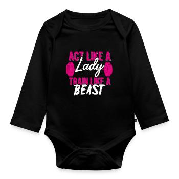 Fitness health workout fit sport training t-shirt - Baby Bio-Langarm-Body - Schwarz - Vorne