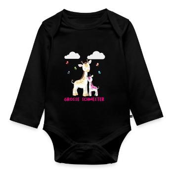 Girafe grande soeur grande soeur soeur - Body Bébé bio manches longues - noir - Devant