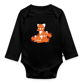 Little Panda - Red Panda - Family - Gift - Organic Longsleeve Baby Bodysuit - black - Front