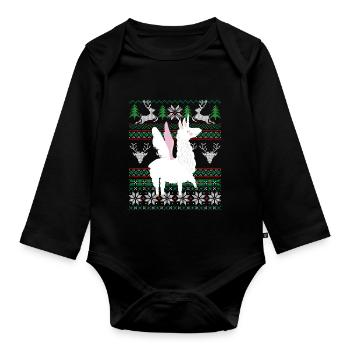 Llama Ugly Christmas Alpaga Licorne Noël - Body Bébé bio manches longues - noir - Devant