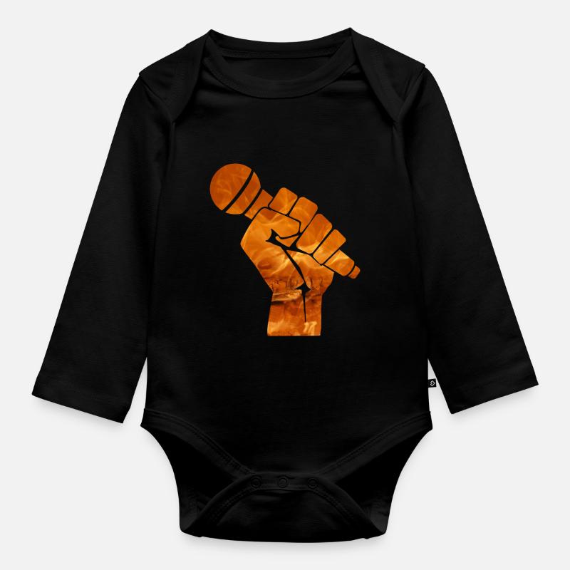 Revolution Microphone Martial Arts Gift Idea Fire - Organic Longsleeve Baby Bodysuit - black