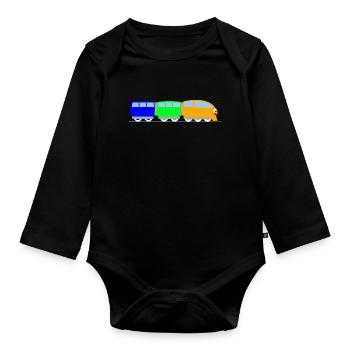 Kinder Zug - Eisenbahn - Bahn - Baby Bio-Langarm-Body - Schwarz - Vorne