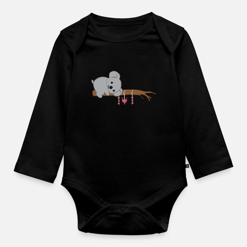 Koala - Ours Koala - Koalafan - Ours Koala - Coeurs - Body Bébé bio manches longues - noir