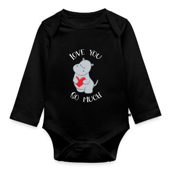 Flusspferd – Hippopotamus - Hippo - Ich liebe Dich - Baby Bio-Langarm-Body - Schwarz - Vorne