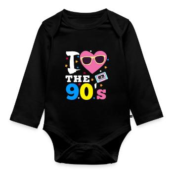 I love the 90's - Organic Longsleeve Baby Bodysuit - black - Front