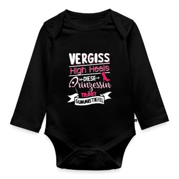 This princess wears rubber boots - Organic Longsleeve Baby Bodysuit - black - Front