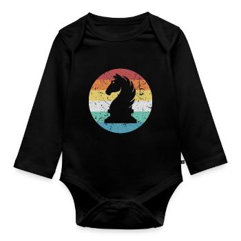 Schach Springer - Baby Bio-Langarm-Body - Schwarz - Vorne