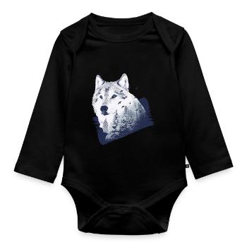 Wolf animal protection forest animal wolf pack forest gift - Organic Longsleeve Baby Bodysuit - black - Front