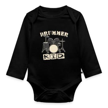 Drummer Kid - Organic Longsleeve Baby Bodysuit - black - Front