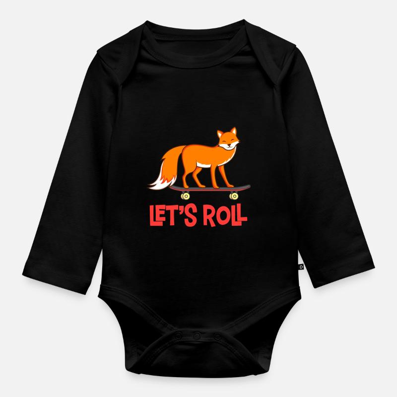 Fox sur le skateboard - Body Bébé bio manches longues - noir