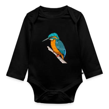 Kingfisher on a branch colorful gift bird - Organic Longsleeve Baby Bodysuit - black - Front