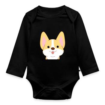 corgi doux - Body Bébé bio manches longues - noir - Devant