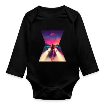 80s Retro Car - Organic Longsleeve Baby Bodysuit - black - Front