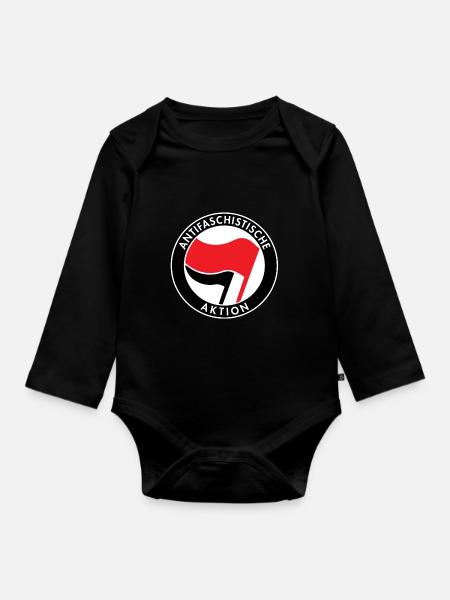 Antifaschistische Aktion, Antifa Logo, Flaggen - Baby Bio-Langarm-Body - Schwarz