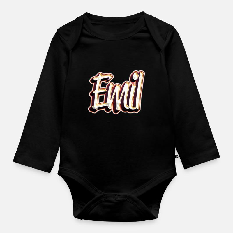 Emil Vorname Name Graffiti Design - Baby Bio-Langarm-Body - Schwarz