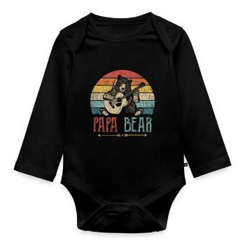 Papa bear guitar father husband gift parents - Organic Longsleeve Baby Bodysuit - black - Front
