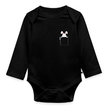 Rabbit in pocket with label - Organic Longsleeve Baby Bodysuit - black - Front