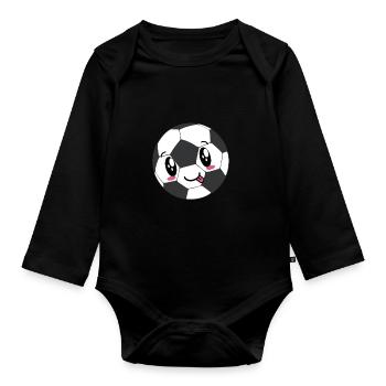 kawaii soccer - Organic Longsleeve Baby Bodysuit - black - Front