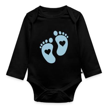 bébé pieds coeurs - Body Bébé bio manches longues - noir - Devant