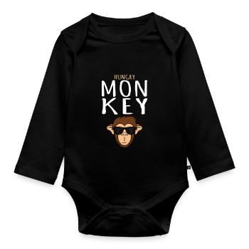 Monkey T Shirt - Monkey Head With Sunglass Monkey - Baby Bio-Langarm-Body - Schwarz - Vorne