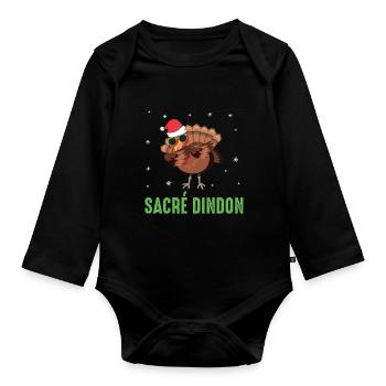 Sacré dindon dinde de noel dab chapeau et lunette - Body Bébé bio manches longues - noir - Devant